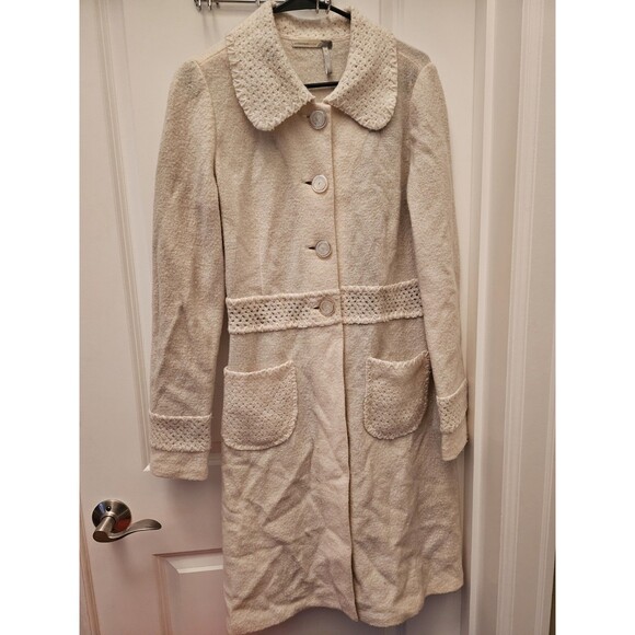 Classiques Entier Jackets & Blazers - Classiques Entier Jacket M Crochet Button Up 100% Wool Beige Long Holiday Coat